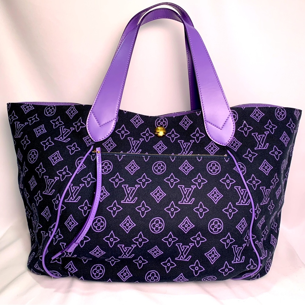 Louis Vuitton Limited Edition Purple Navy Canvas Cabas Ipanema GM Bag W Pouch - Picture 2 of 16